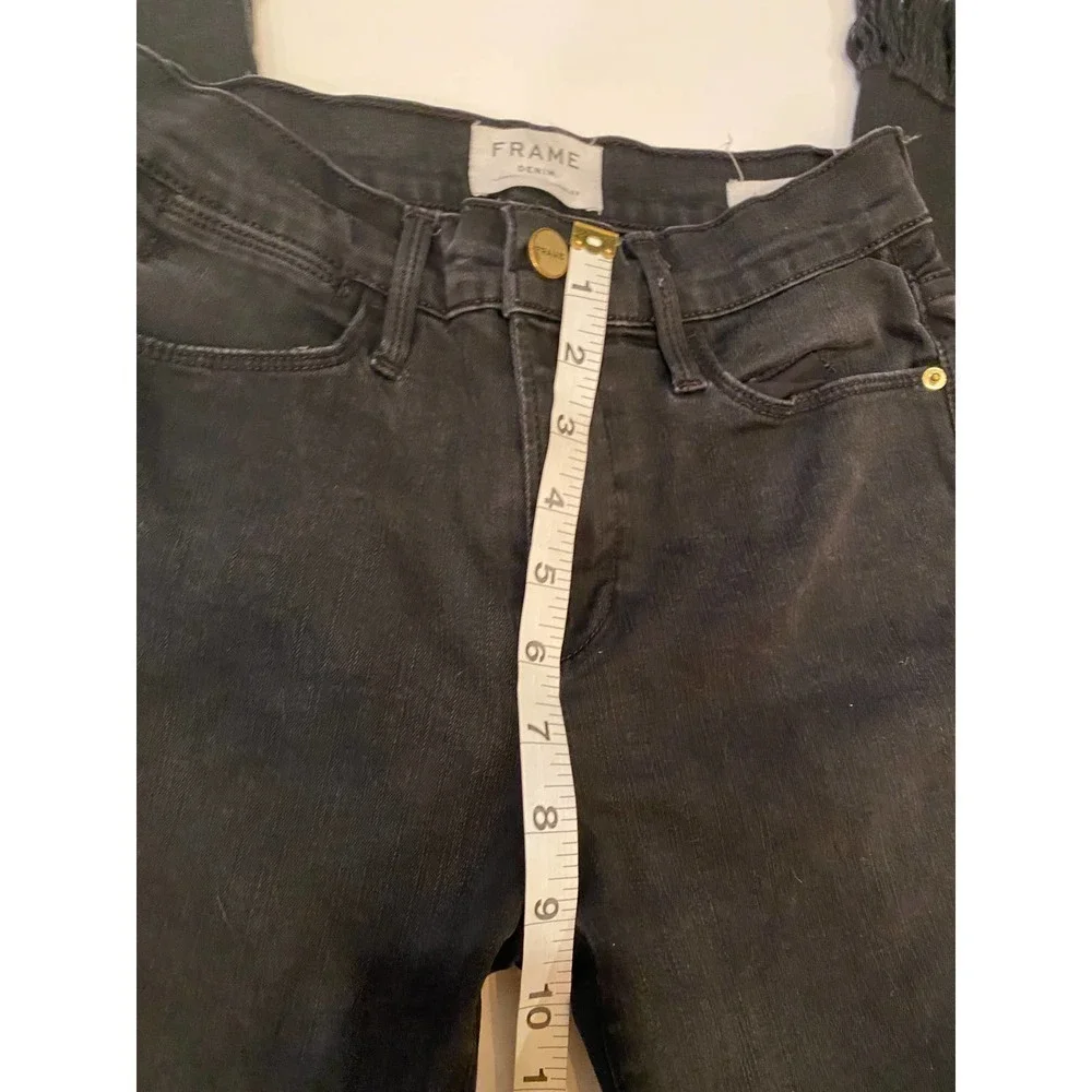 FRAME Black Frayed Hem Jeans Size 25 Cropped Straight Designer Denim - Picture 6 of 8